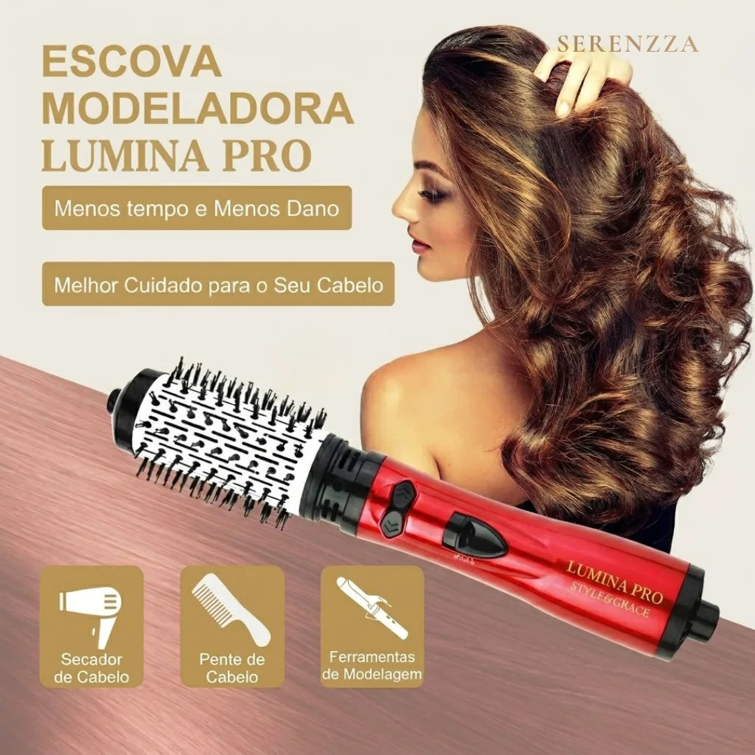 Escova Modeladora Rotativa 3 em 1 Lumina Pro