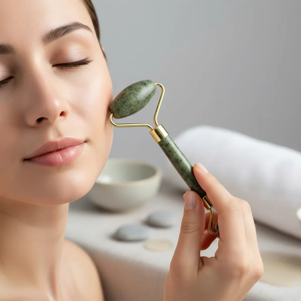 Kit SkinCare Massageador Facial Pedra Jade e Gua Sha