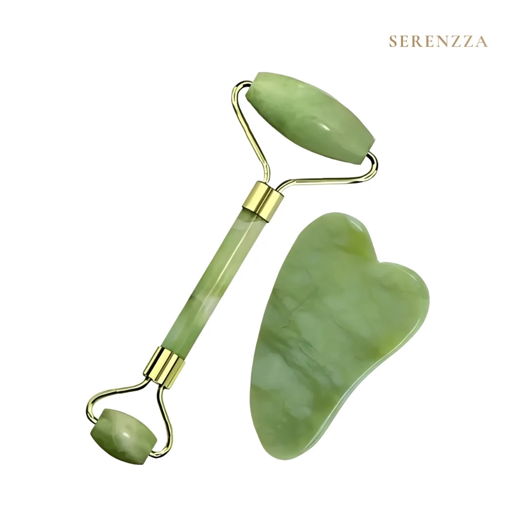 Kit SkinCare Massageador Facial Pedra Jade e Gua Sha