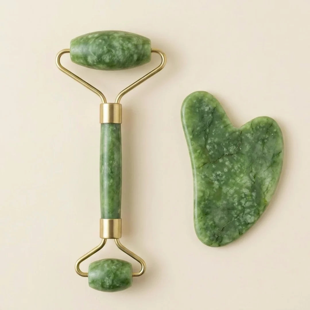 Kit SkinCare Massageador Facial Pedra Jade e Gua Sha