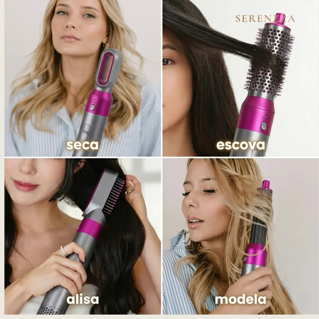 Escova Alisadora 5 em 1 Stellar Gloss: Cabelo de salão em casa