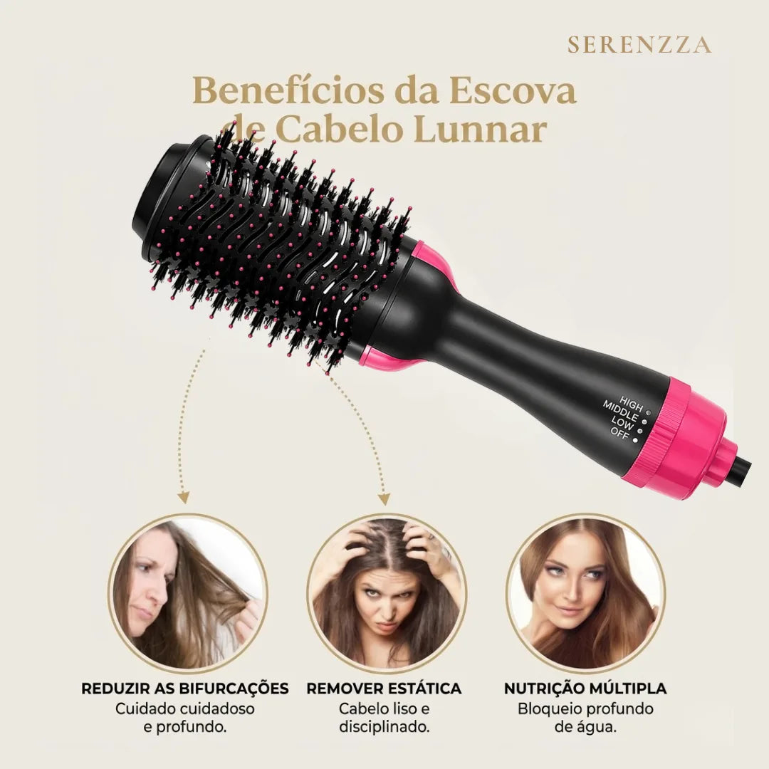 Escova Alisadora de Cabelo Lunnar 3 em 1